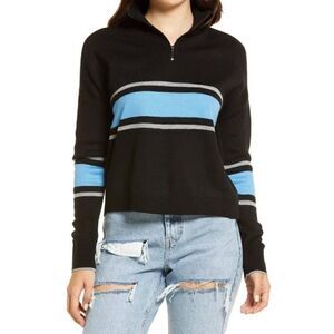 Bp (Nordstrom) Quarter Zip Mock Neck Sweater in Black & Blue (Size:Small)